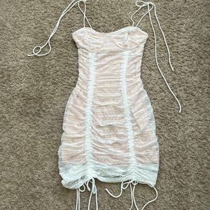 White ruched dress from Fashion Nova